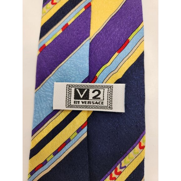 Versace V2 Mens Tie 55"x3.75" 100% Silk Vintage Stripes Made In Italy - Picture 5 of 9